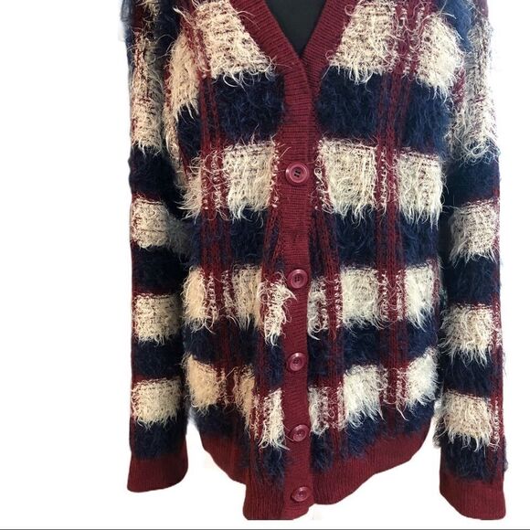 JOA Los Angeles Checked Feather Yarn Cardigan Sz L - Picture 3 of 13